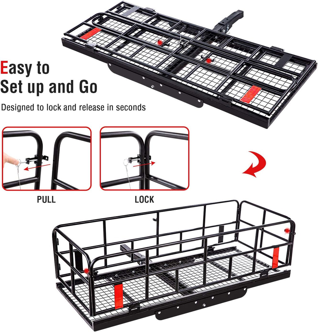 Steel Cargo Carrier Rack by Hitch Mount Basket | Foldable Design for 2-Inch Trailer Hitches