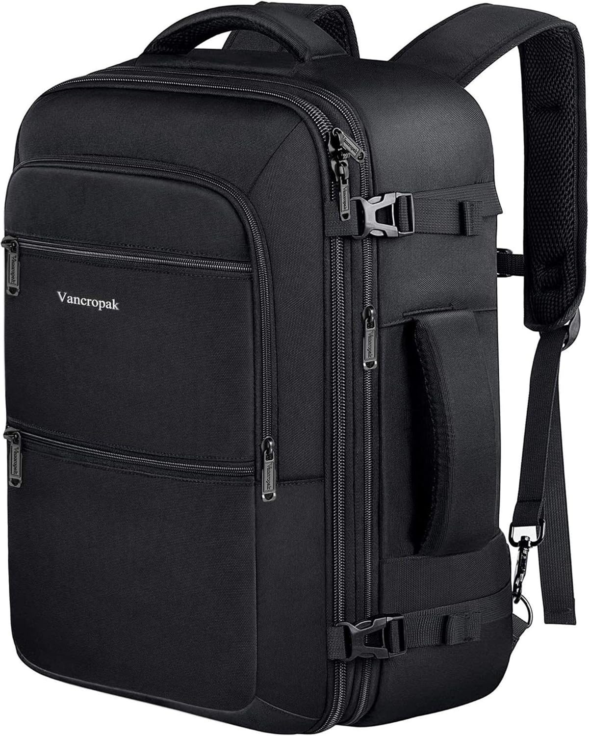 Vancropak Carry-On Backpack - 40L Expandable Travel Bag | Flight Approved & Water Resistant, Black