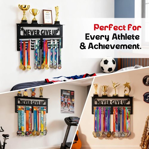 Jolitac Sports Medal Display Rack - Wall Mounted Holder for 60+ Medals & 20 Race Bibs | Durable Design