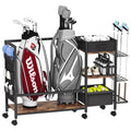 Golf Bag Storage Organizer for Garage, Golf Organizer with Extra Golf Rack and Side Fabric Bag for 20 Golf Clubs & Golf Essentials, Golf Bag Stand for Golf Bag Accessories, Ideal Golf Gifts for Men