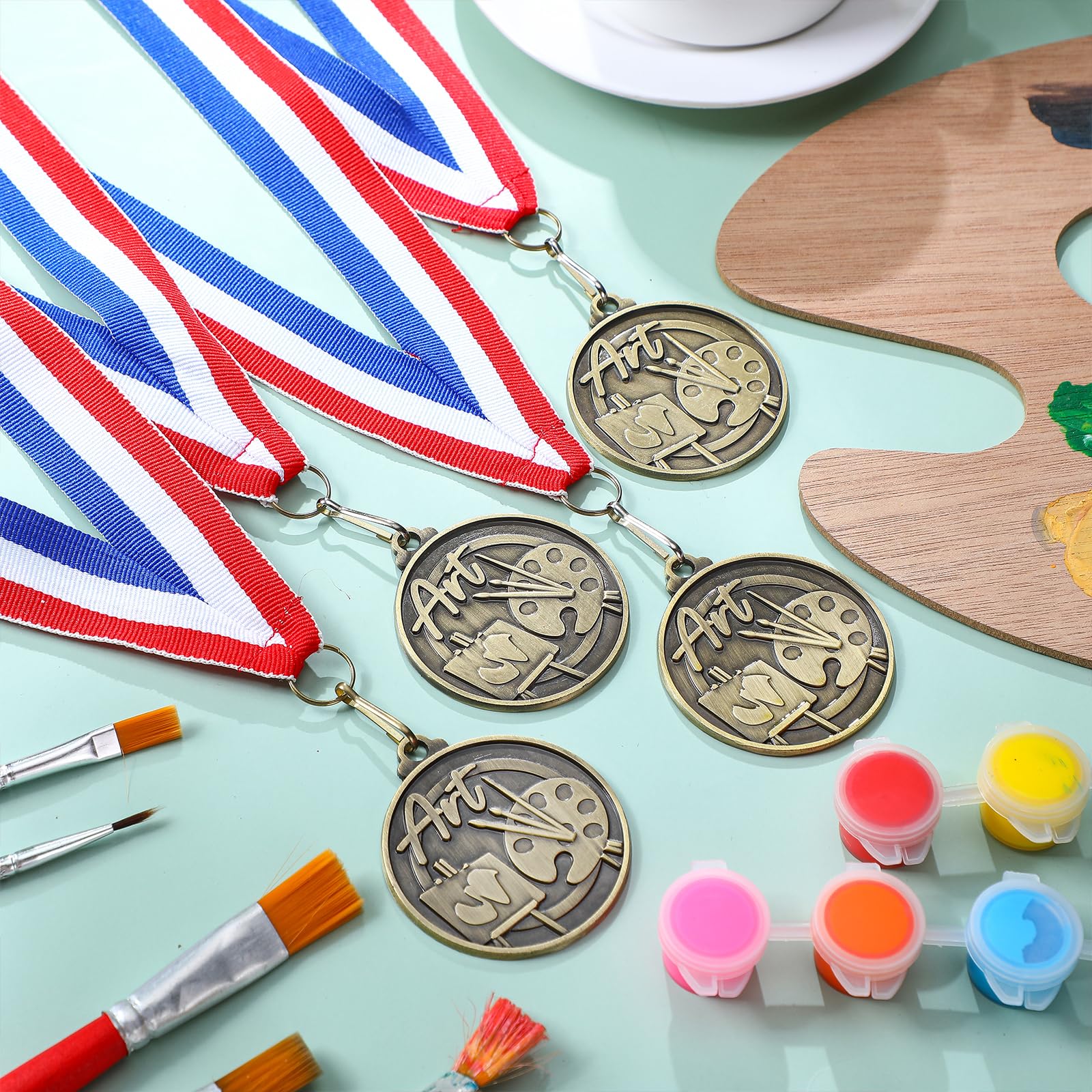 Quelay 30 Pcs 2'' Medals for Awards Winner Bulk with Neck Ribbons Metal Trophy Award Prize Gift for Kids Students Adults School Graduation Participation Competitions(Art)