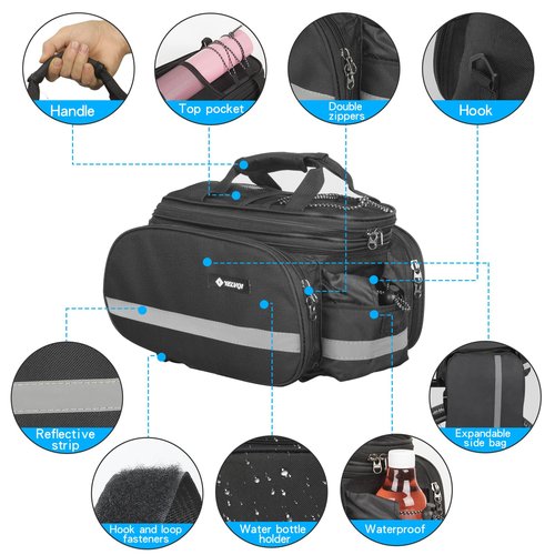 Bike Trunk Bag 16L Large Capacity Bicycle Rear Rack Bag with Waterproof Cover, Multifunction Cycling Pannier Bag for Commuting & Outdoor Riding
