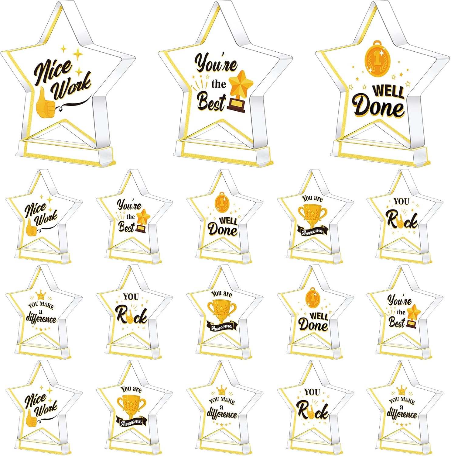 Treela Employee Appreciation Awards - 6 Pcs Acrylic Trophies for Recognition | Gold Small Star