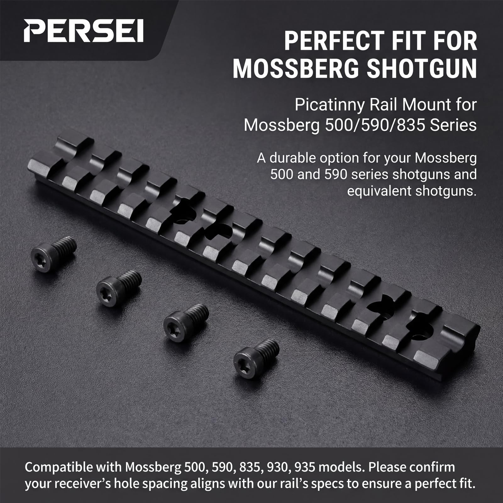 Persei Mossberg 500/590/835 Shotgun Picatinny/Weaver Rail Mount, 13 Slots Low Profile Scope Base Top Rail Mount
