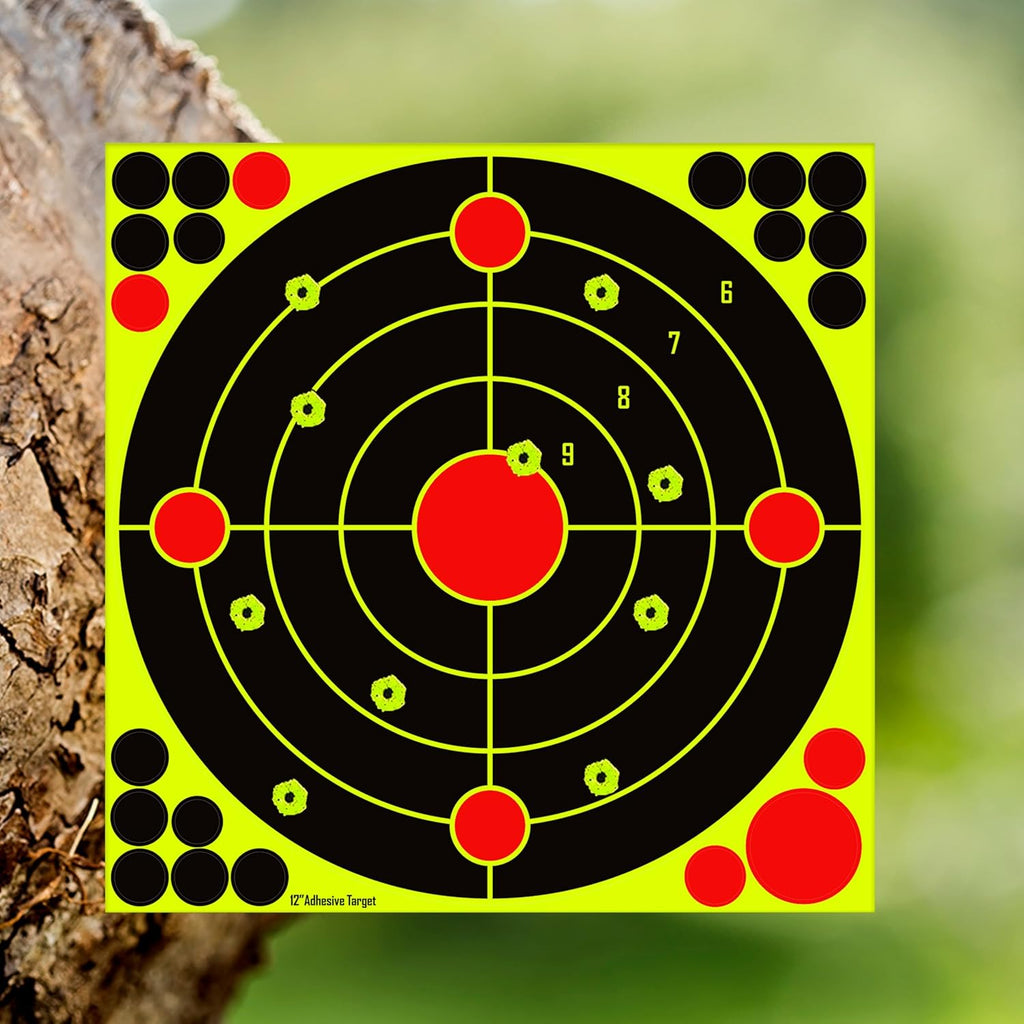 Skiennix 12x12 Inch Silhouette Splatter Targets - Bright Fluorescent Yellow for BB Guns & Airguns | 10/25/50 Pack