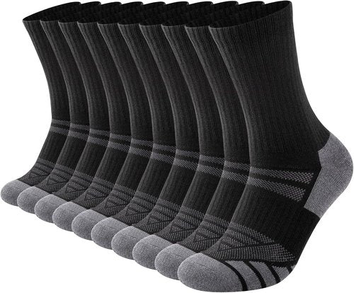 COOPLUS Men's Performance Crew Socks - Heavy Cushion Athletic Work Socks | 5 Pairs