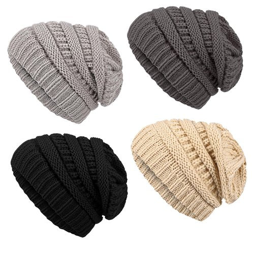 4 Pack Winter Hats for Women Men, Slouchy Beanies Hats Caps Knit Chunky Winter Beanie Hats Cute Skull Cap
