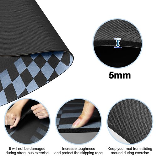 Jump Rope Mat Outdoor Indoor, Oval 52'' x 36'' Non-slip Fitness Exercise Mat, 5mm Shock Absorption Extra Thick Design, Suitable for Home Gym Floor, Concrete Jump Roping black
