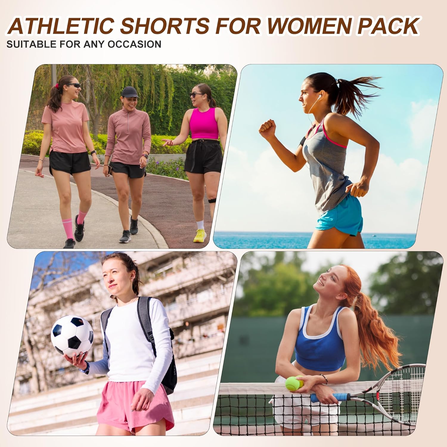 BALENNZ Women's Athletic Workout Shorts - Zipper Pockets & Elastic Waist for Gym & Running