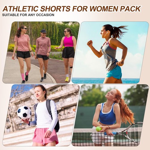 BALENNZ Women's 5 Pack Athletic Workout Shorts with Zipper Pockets Activewear Elastic Waist Gym Running Shorts,X-Large