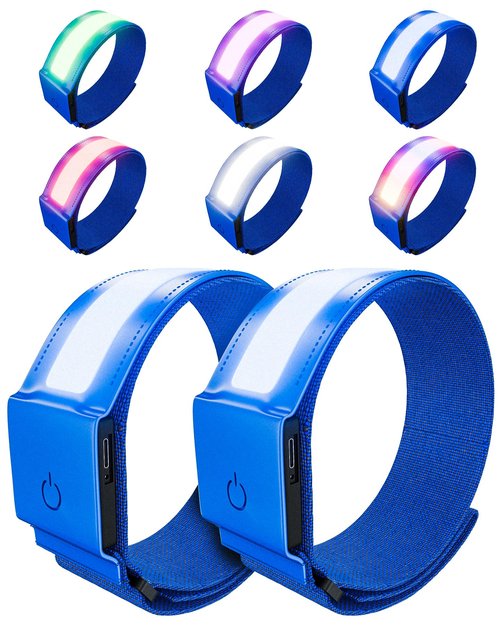 Topward LED Armband 2 Pack, Light up Reflective Arm Bands Glow Bracelets, Running Lights for Runners Dog Walking - 5 Colors 11 Light Modes - Adjustable Velcro - Rechargeable