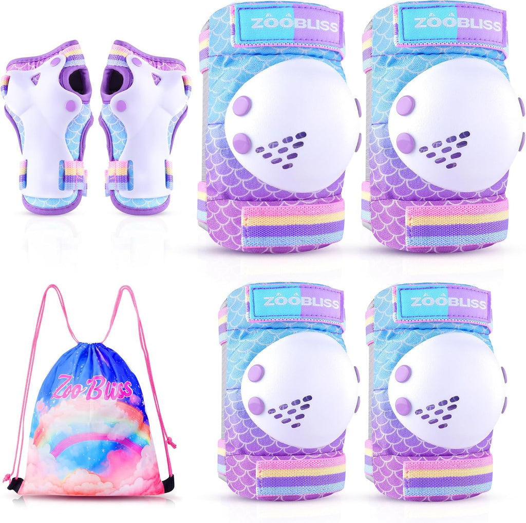 ZOOBLISS Kids Protective Gear Set - Toddler Knee & Elbow Pads with Wrist Guards for Skating | Rainbow Design, Ages 3-12