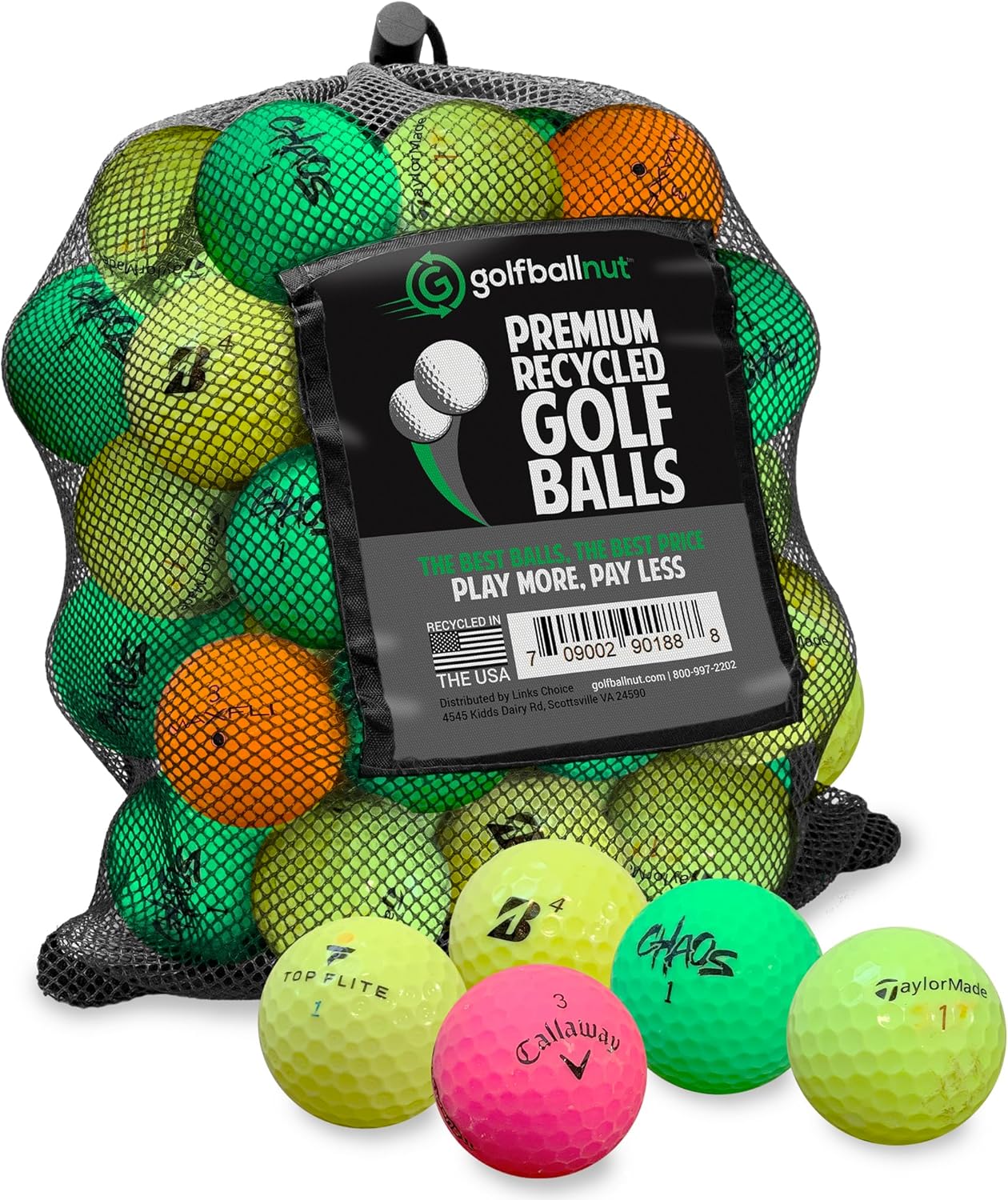 Used Golf Balls - Recycled Bulk Colored Mix for Practice & Play | Includes Mesh Bag, Eco-Friendly