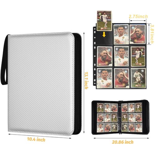 GERMUN Silver 9 Pocket Card Binder - Premium Zip Trading Card Album for MTG & TCG | 720 Double-Sided Pockets