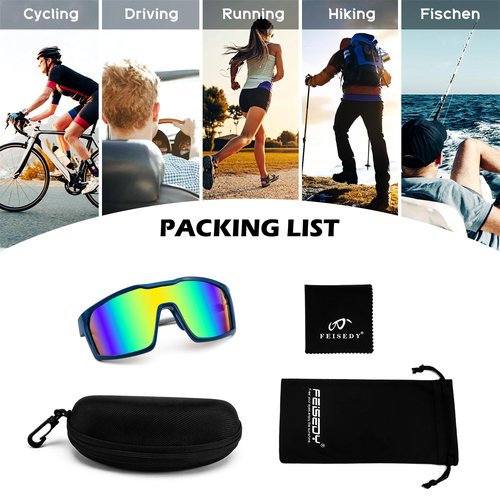 FEISEDY Sunglasses Sports Mens Women, Baseball Cycling Mirrored Goggles, Hiking Running UV400 Protection B0034