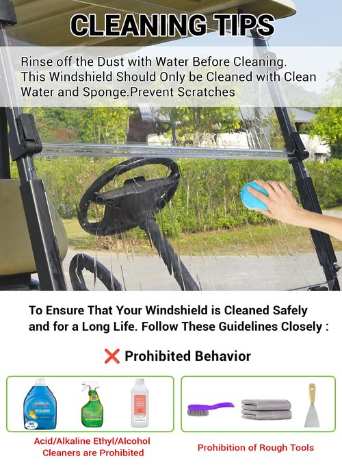 Club Car Precedent Windshield, Golf Cart Windshield with Windshield Clips Suitable for 2004-Up Club Car Precedent/Onward/Tempo Golf Cart, Club Car Tinted Windshield - Foldable/PC UV Resistant