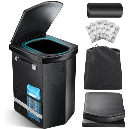 2026 Upgraded XL Portable Toilet for Adults,Tall Camping Toilet with Lid and Convenient Carry Bag, Portable Potty for Camping, Hiking, Car Travel,Truck, RV, Boating, Road Trips, Beach (Black, 17.5''H)