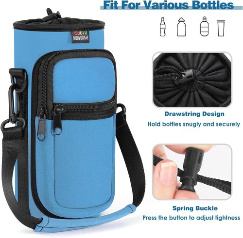 Nuovoware Water Bottle Carrier Bag - Adjustable Neoprene Pouch Holder with Shoulder Strap | Fits 25oz, 40oz, 64oz Bottles