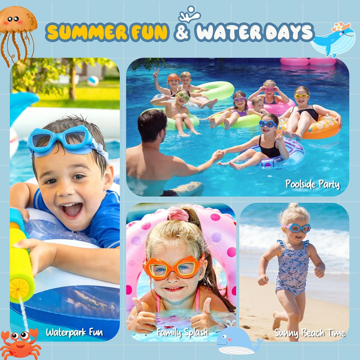 Skiennix Kids Swim Goggles - Anti-Fog UV Protection for Ages 3-10 | 2 Pack with Easy Clips