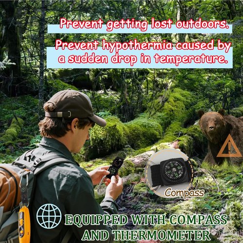 Rechargeable Bear Horn to Scare Bears, 125dB Electronic Air Horn with LED Flashlight & Compass & Thermometer, Electronic Whistle Bear Bells for Safety Hiking Camping Emergency Self Defense (Orange)