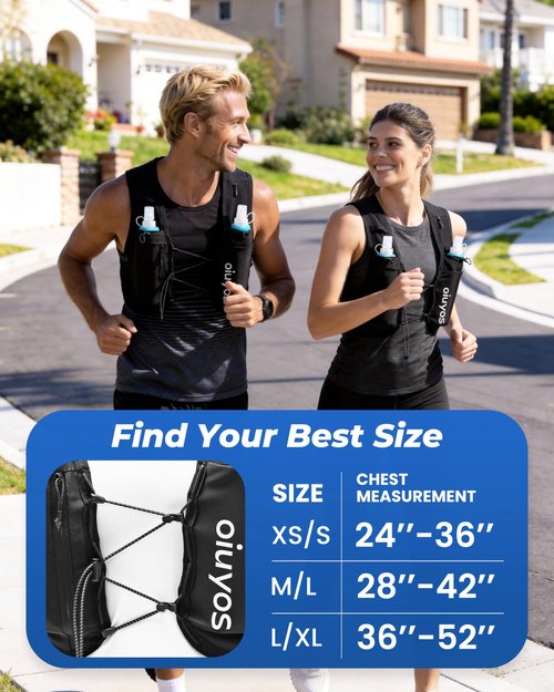 Oiuyos Running Vest for Women Men - USA Design - Adjustable Chest Straps Running Hydration Vest with 500ml Soft Flask - Lightweight Reflective Hydration Backpack