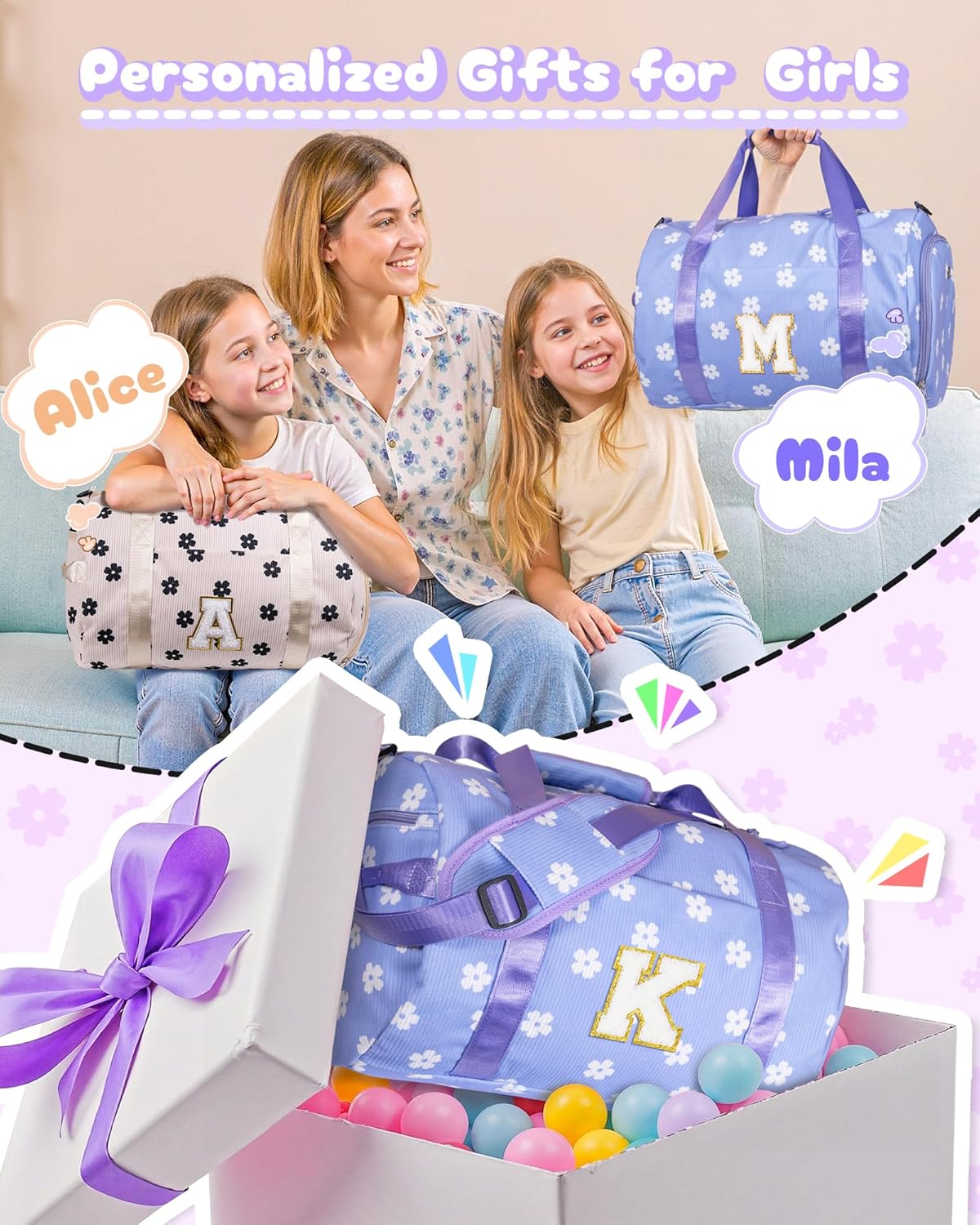 Skiennix Personalized Gym Bag - Cheerleader Duffle with Shoe Compartment & Toiletry Bag | Custom Gift for Girls