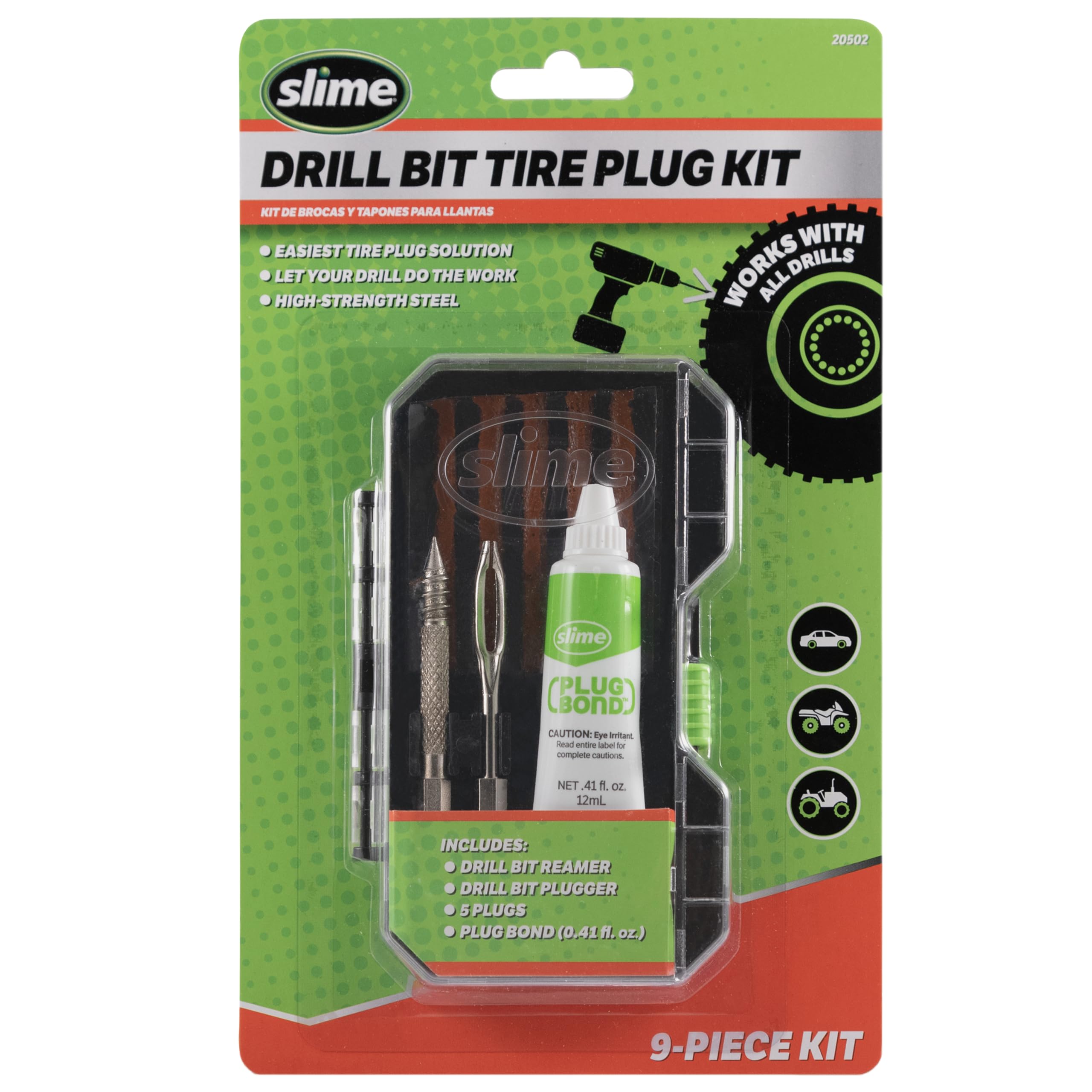 Slime 20502 Tire Plug Drill Bit Kit, All Drills Compatable, Easiest Tire Plug Option, (9-Piece Kit)
