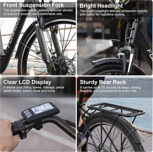 Funhang Electric Bike - 26" City Cruiser Ebike with 1000W Motor, 50 Miles Range, 7-Speed, Adjustable Stem