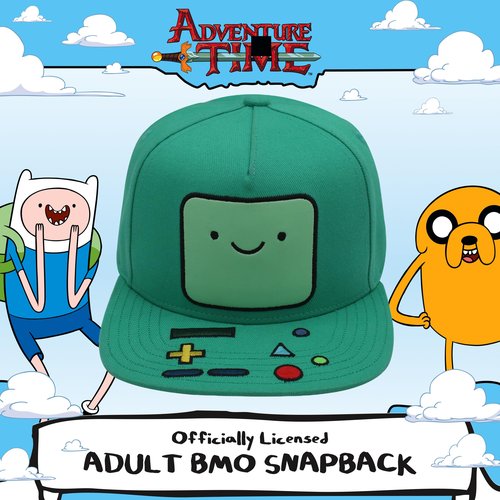 Adventure Time BMO Baseball Cap, Adult Flat Brim Snapback Hat, Adjustable, Turquoise, One Size