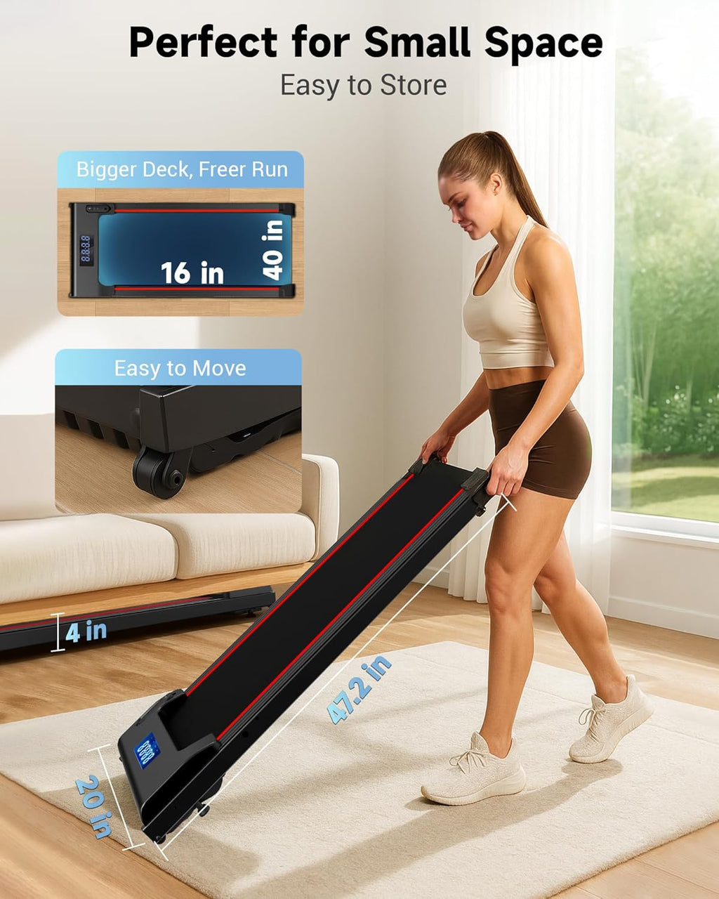 YRUN NeoSilent Under Desk Treadmill - Portable Walking Pad with App Control & Extra-Large Belt | Compact Design for Home & Office