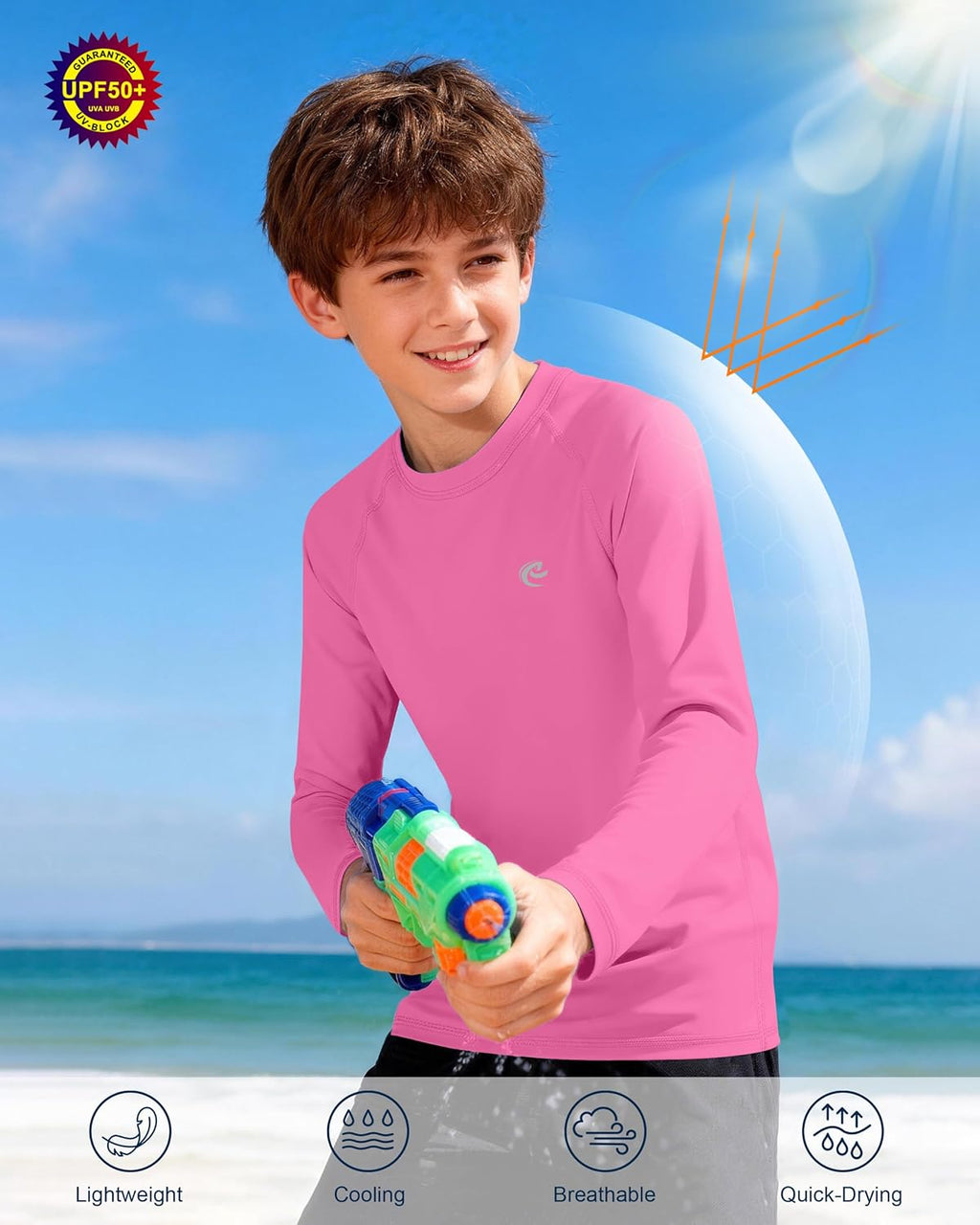 Regine Switzerland Boys UPF 50+ Swim Shirt - Long Sleeve UV Sun Protection Rash Guard | Youth SPF Water Shirts
