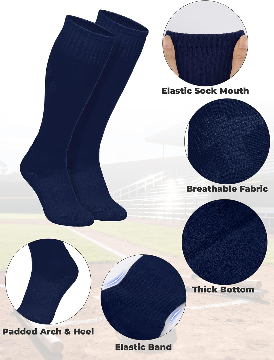 Skiennix Baseball Socks & Belt Combo - Youth Softball & Football Gear for Boys & Girls | 3 Pairs
