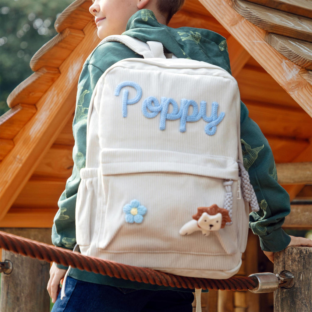 JUPPE Personalized Corduroy Kids Backpack, Custom Name Schoolbag, Preschoolers and Elementary School Students, Available in Medium and Small Sizes, Ages 1-6 or 3-14