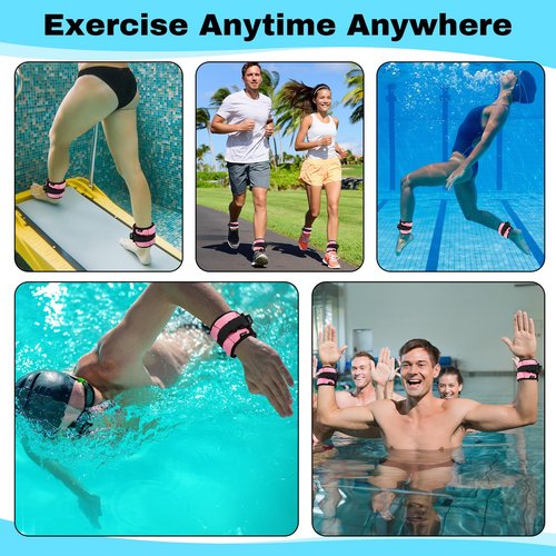 Hollowfly 2 Pairs Ankle Wrist Weights for Land or Aquatic Exercise Aqua Cuffs Aqua Aerobics Fitness Bands for Ankle and Wrist Adjustable Weights for Swimming Pool Workout Equipment(Pink,1lb)