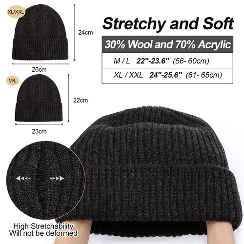 Oversize XL XXL Wool Beanie Hat for Men Big Head Merino Wool Knit Ski Skull Cap Large Size Winter Hats for Men Women Army Green