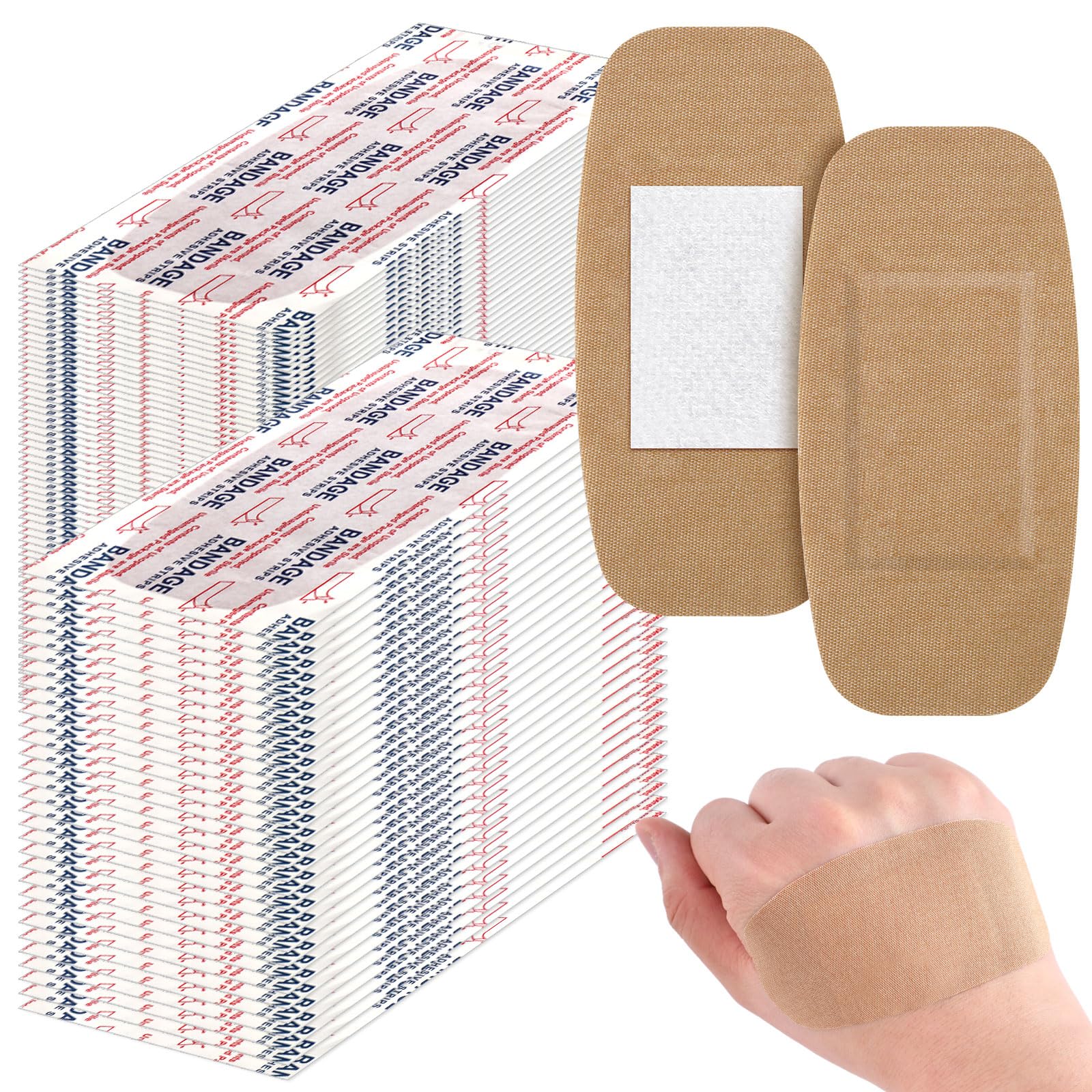 Sinmoe 200 Pcs Large Bandages Bulk Big Flexible Adhesive Wound Care Fabric Bandages for Care and Protect Wounds, 2 x 4 Inch