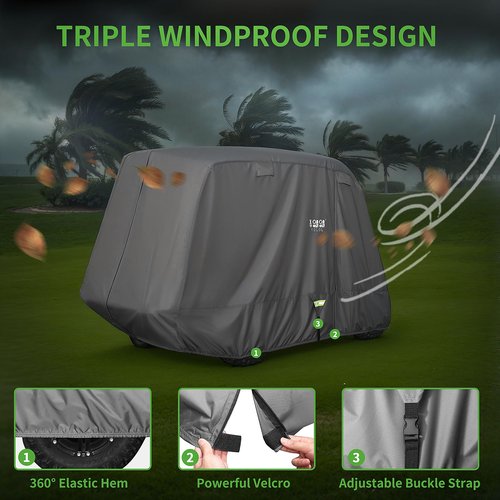 10L0L Heavy Duty Golf Cart Cover for 2/4 Passengers & Upgraded Speaker Mount