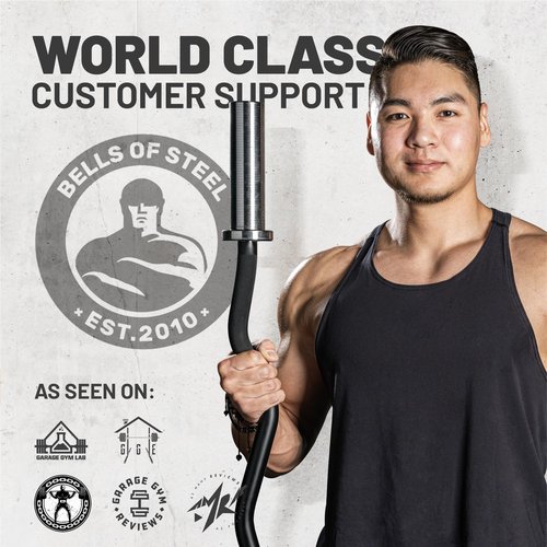 EZ Curl Bar [Bells of Steel] EZ Bar Olympic Curl Barbell for Bicep, Tricep Workouts, 2-Inch Curling Barbell with Angled Grips for Home Gym, 500lb Weight Capacity