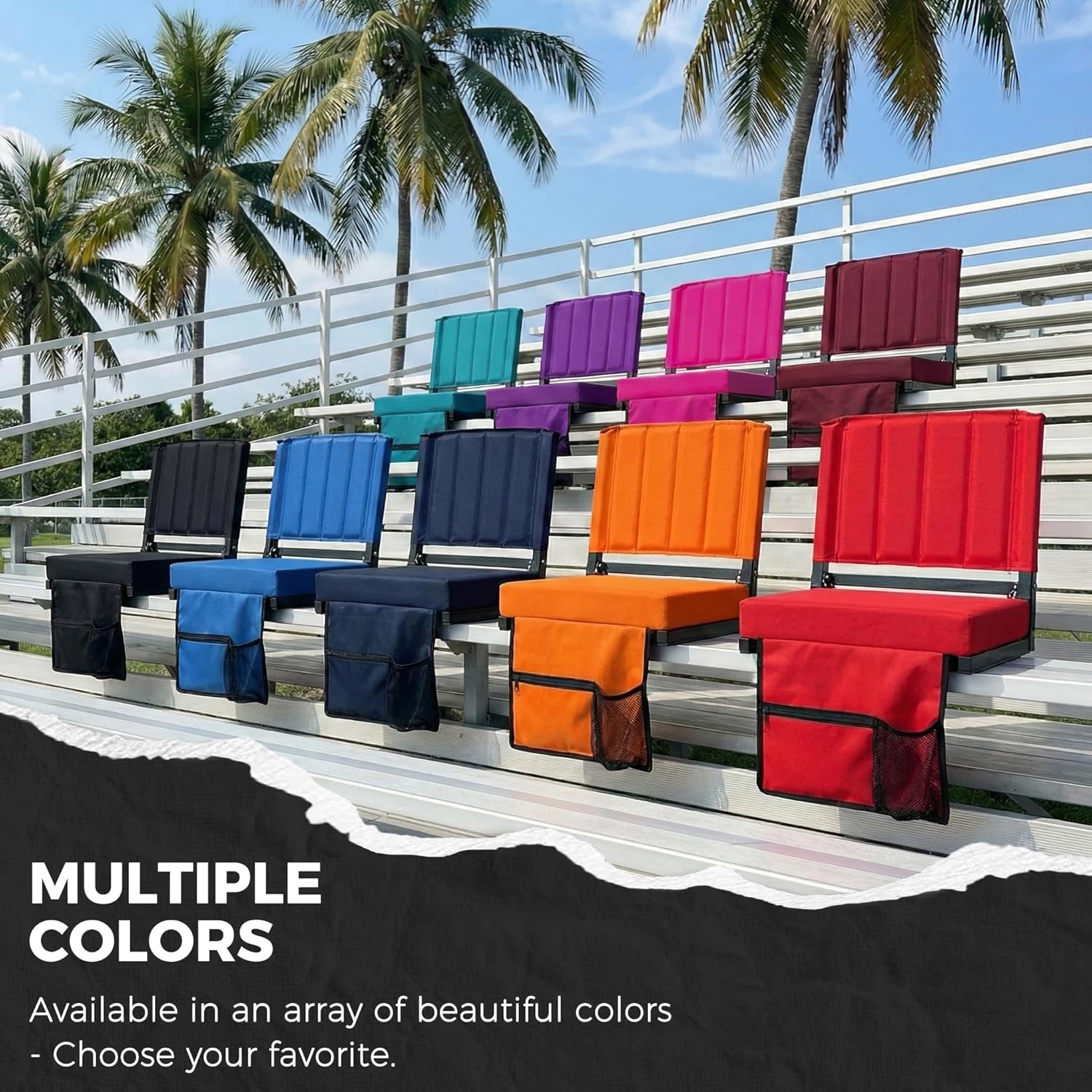 Sport Beats Stadium Seats - Padded Bleacher Chair with Back Support & Shoulder Strap | Orange, 1pc Regular - 17"W x 12"D x 16.5"H
