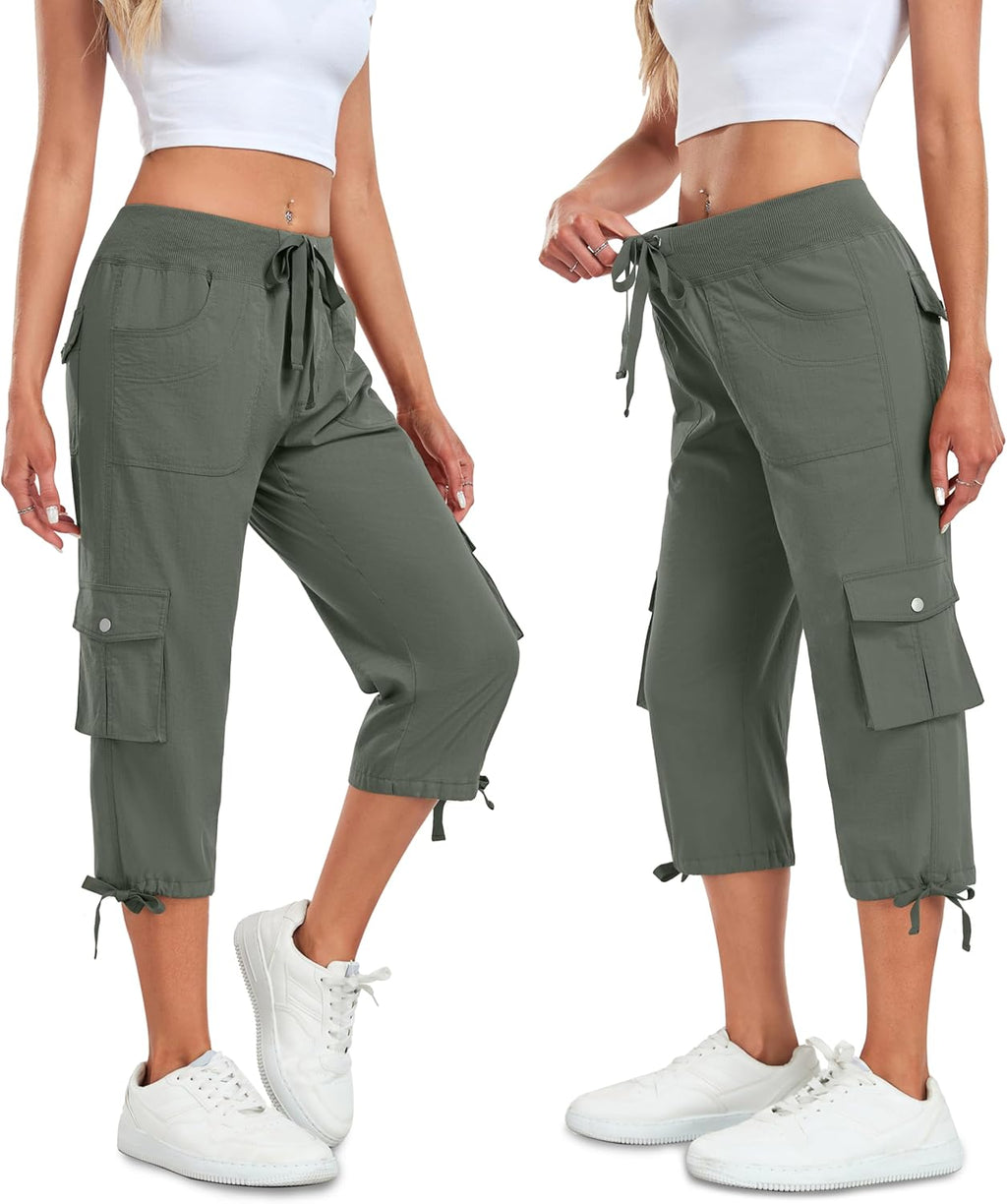 Skiennix Women's Cargo Capris Pants - Lightweight Quick-Dry Hiking Pants with 6 Pockets | Casual Outdoor Travel
