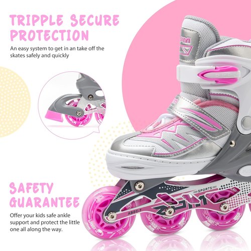 2PM SPORTS Cytia Pink Inline Skates - Adjustable, Light-Up Wheels for Fun Beginner Roller Skating