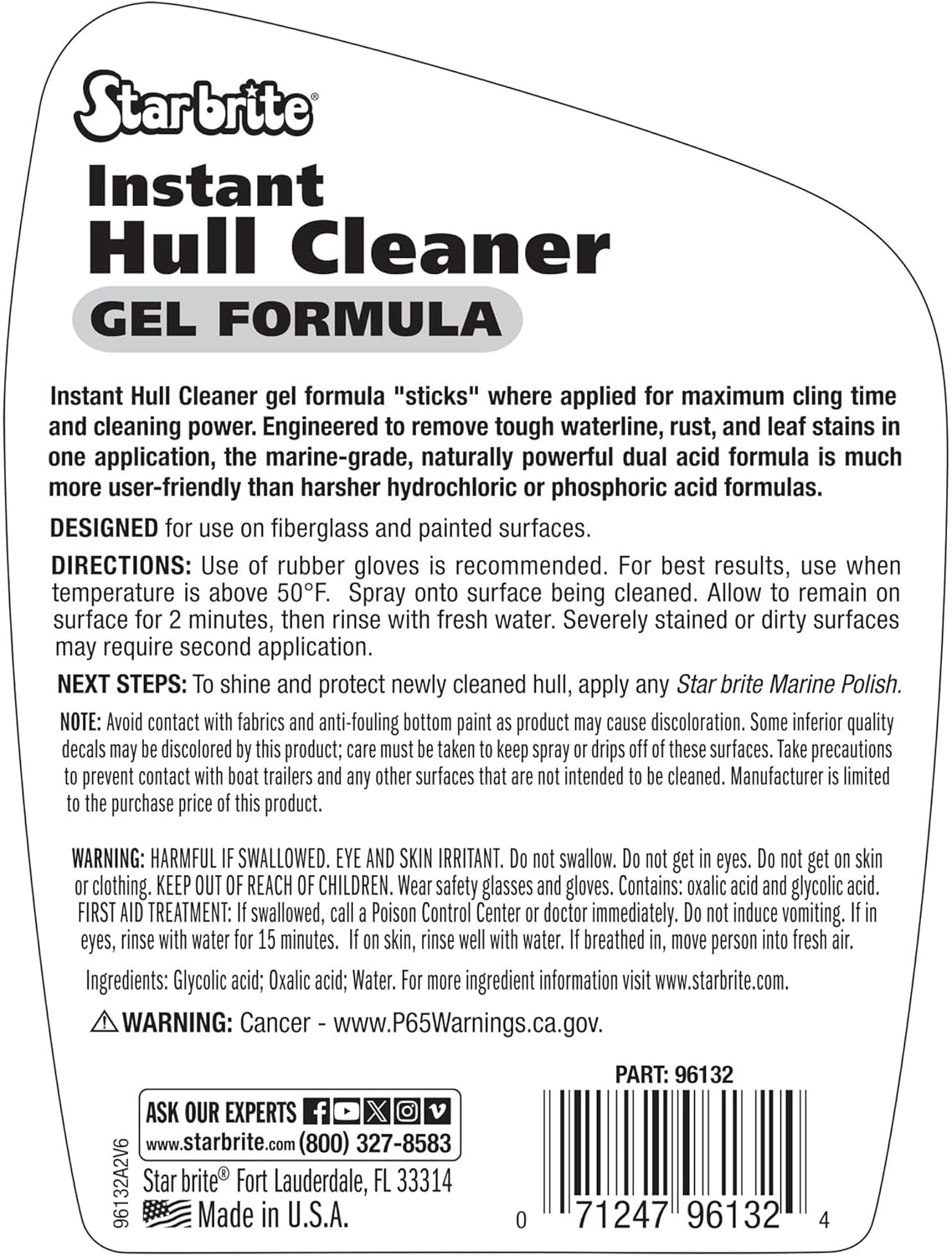 STAR BRITE Instant Hull Cleaner - 32 Oz Gel Spray for Effortless Stain Removal on Boats & Surfaces