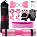 Barbell Pad Set,10 Pcs Barbell pads For Hip Thrust Squat & Lunges Support,With 2 Workout Ankle Straps, 2 Workout Gloves, 2 Gym Straps Weight Lifting, Resistance Bands,Olympic Bar Pad,Carry Bag (Pink, Medium-Gloves)