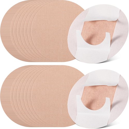 Nuanchu 60 Pieces Adhesive Patches Breathable Sensor Patches Pre-Cut Adhesive Covers Shower Waterproof Tape Continuous Glucose Monitor Protection Without Hole, Beige