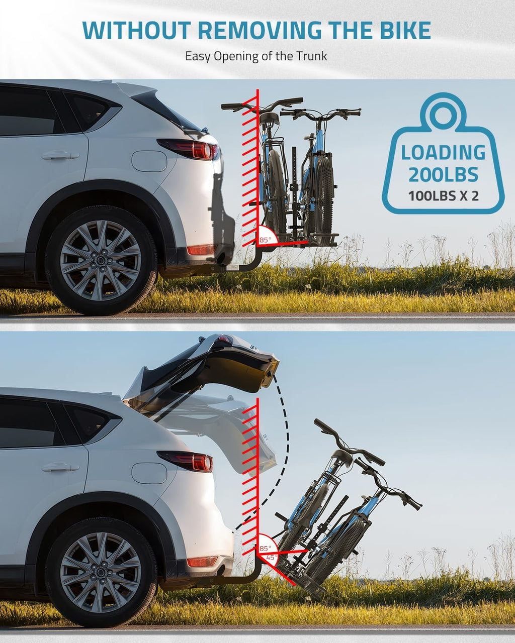 PAULINN Heavy-Duty Ebike Rack - 2-Bike Folding Bicycle Carrier for SUVs & Cars | 200 LBS Capacity, 2” Hitch Receiver