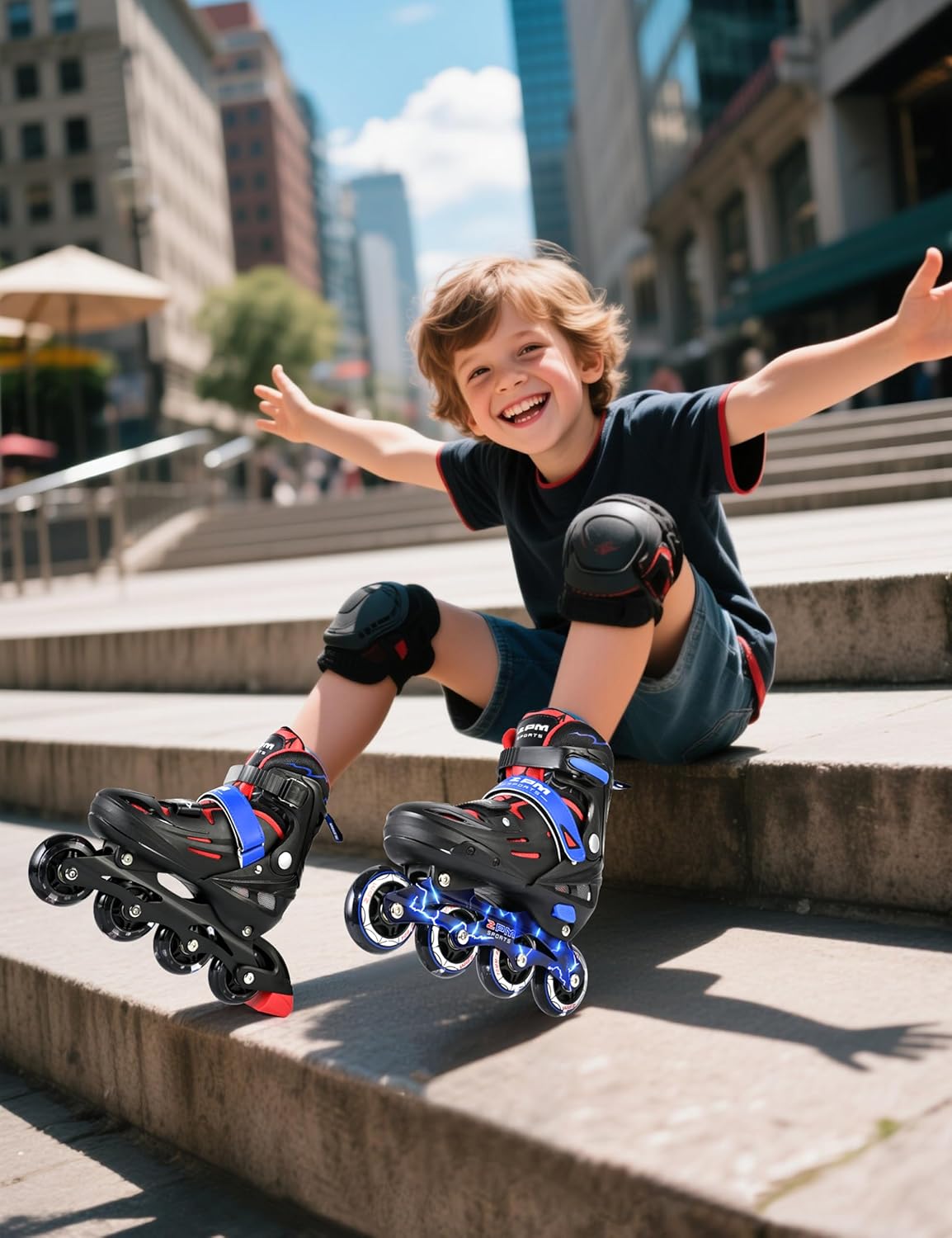 2PM SPORTS Inline Skates for Kids - Adjustable Light-Up Roller Skates for Ages 5-12 | Indoor/Outdoor Use