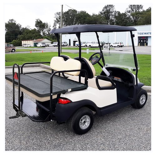 10L0L Universal Golf Cart Rear Seat Safety Grab Bar Fits Club Car, EZGO, for Yamaha with Safety Triangles Red Directive Design (Trailer Hitch Not Included)