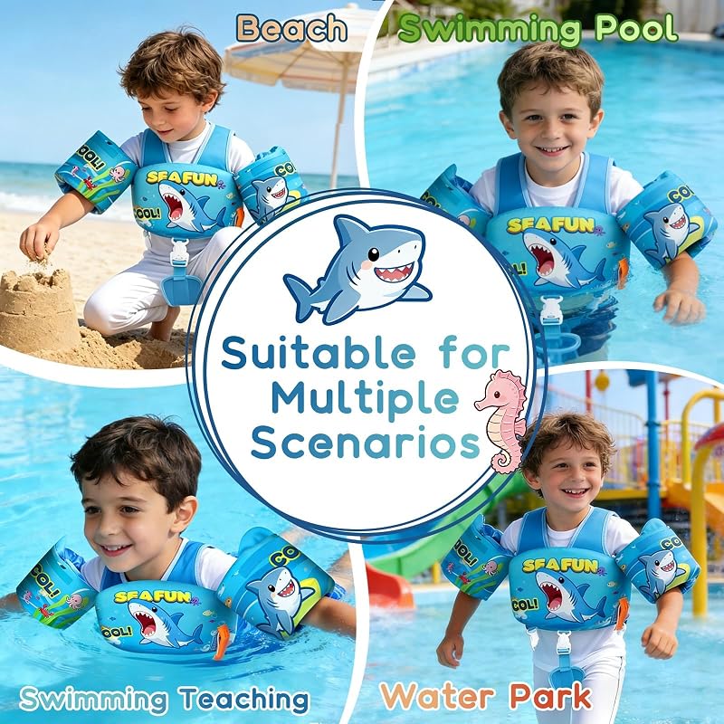 Shark 22-66 lb Toddler Swim Vest with Adjustable Straps & Arm Floaties