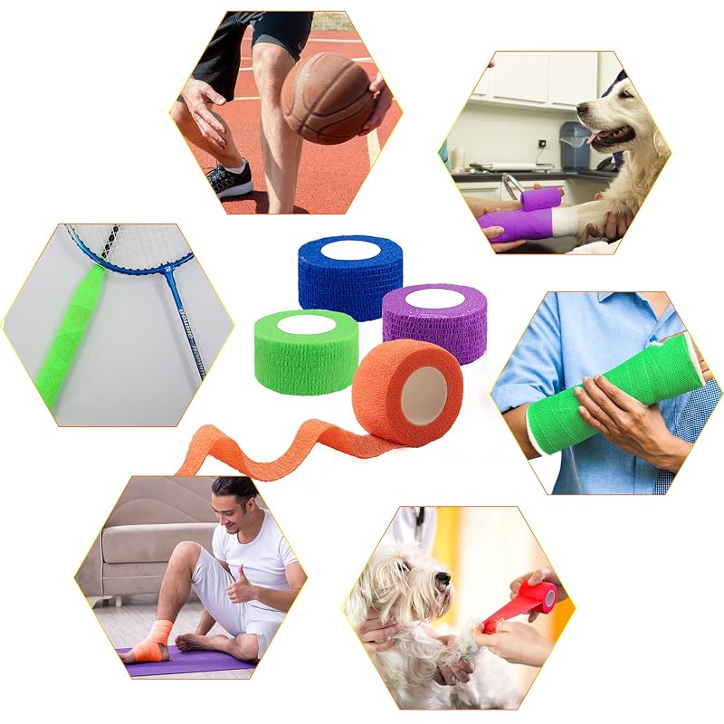 1 Inch Self-Adhesive Bandage Wrap (Rainbow) - 40 Rolls, 20 Colors, Breathable Cohesive Tape