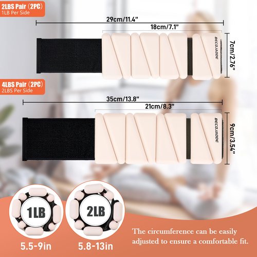 BECOJADDE Ankle Weights for Women Wrist Weights Set of 2 (2 lb Each) Adjustable Arm Leg Weight for Womens Men Suitable for Walking Swimming Running Pilates Yoga Gym, Cream Beige